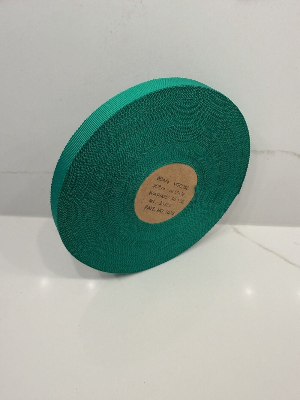 Vintage Green Grosgrain Ribbon 3/4” Wide 50 Yd Roll Viscose Acetate Sewing Trim